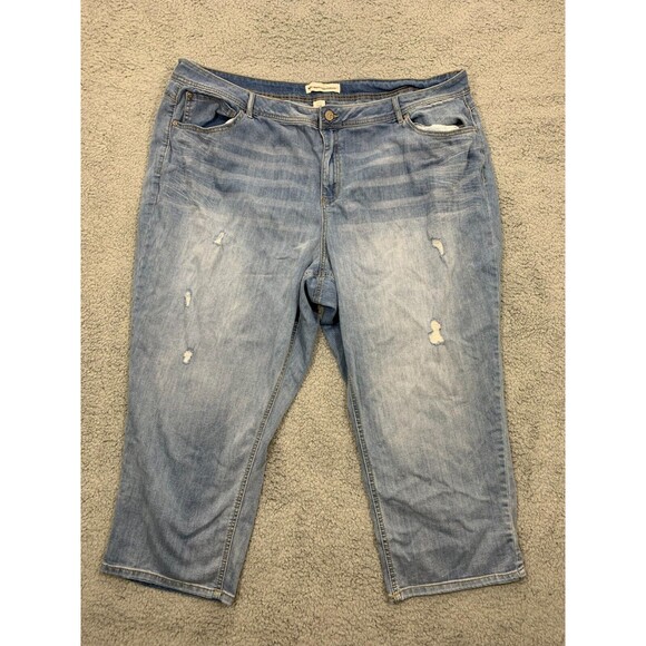Women's Est. 1946 Denim Blue Jean Capris Distressed 24W Classic Fit Pockets - Picture 1 of 15
